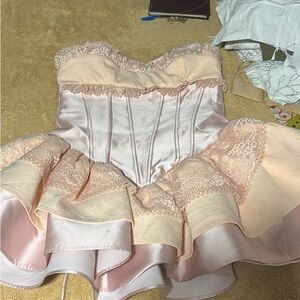 Avocado Strapless Peach Satin Dress